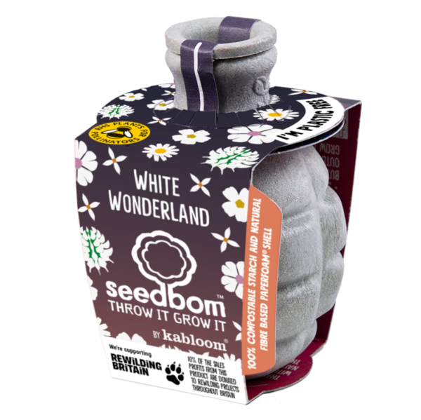 Kabloom Seedbom Eco Gardening Gift White Wonderland Seedbom - plant wild flowers, pollinator seed mix, eco-friendly seed bomb